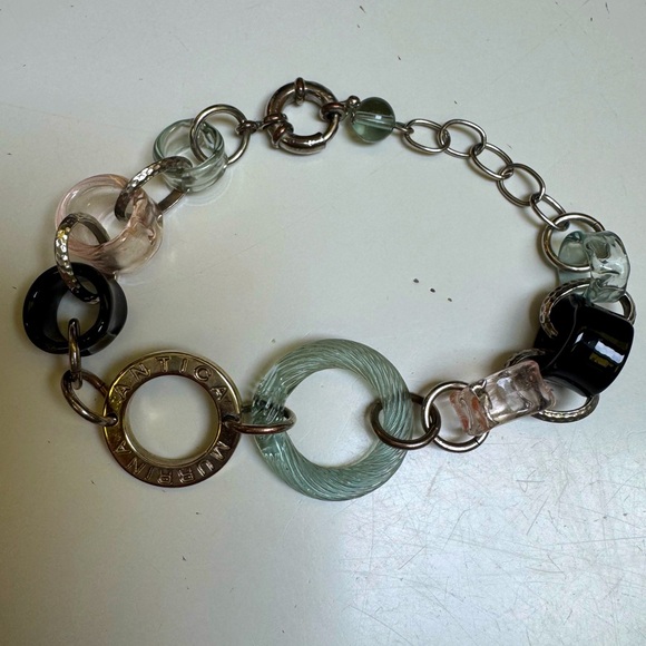 Antica Murrina Silvertone and hand blown pink green and black glass bracelet - Picture 1 of 8